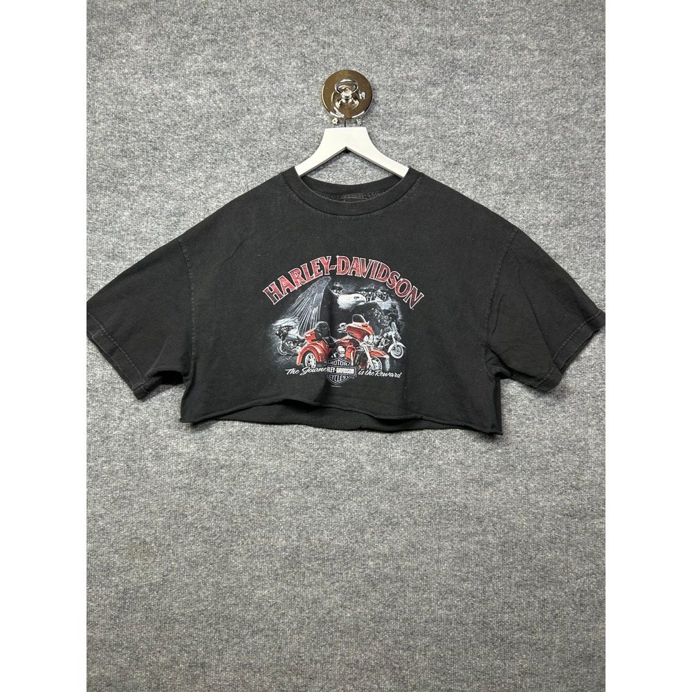 Vintage Harley-Davidson Crop Top Women's Black Graphic Crew Neck T-Shirt - XL